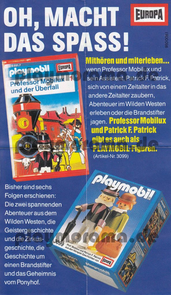 Professor Mobilux Flyer zum Höhrspiel zund zu den Playmobil Figuren