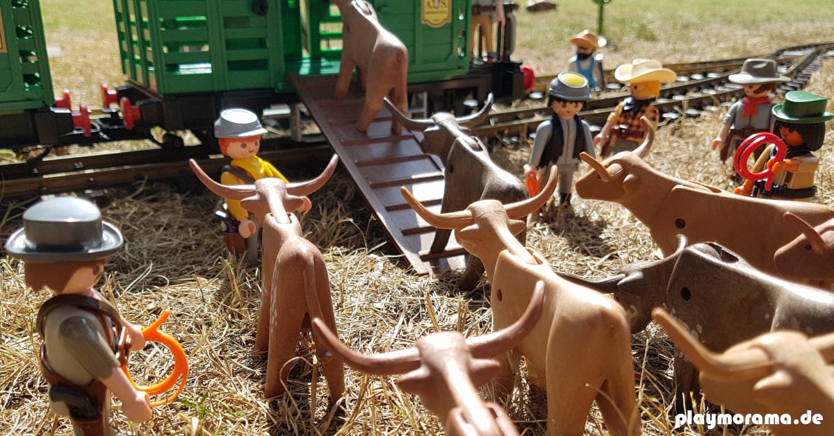 Mehrere Millionen Tiere werden später mit der Eisenbahn in Western-Viehwagen 4121-A transportiert.