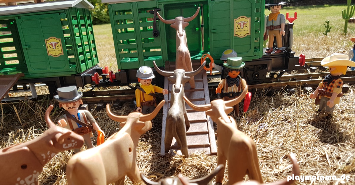 Die Playmobil Cowboys helfen bei der Viehverladung