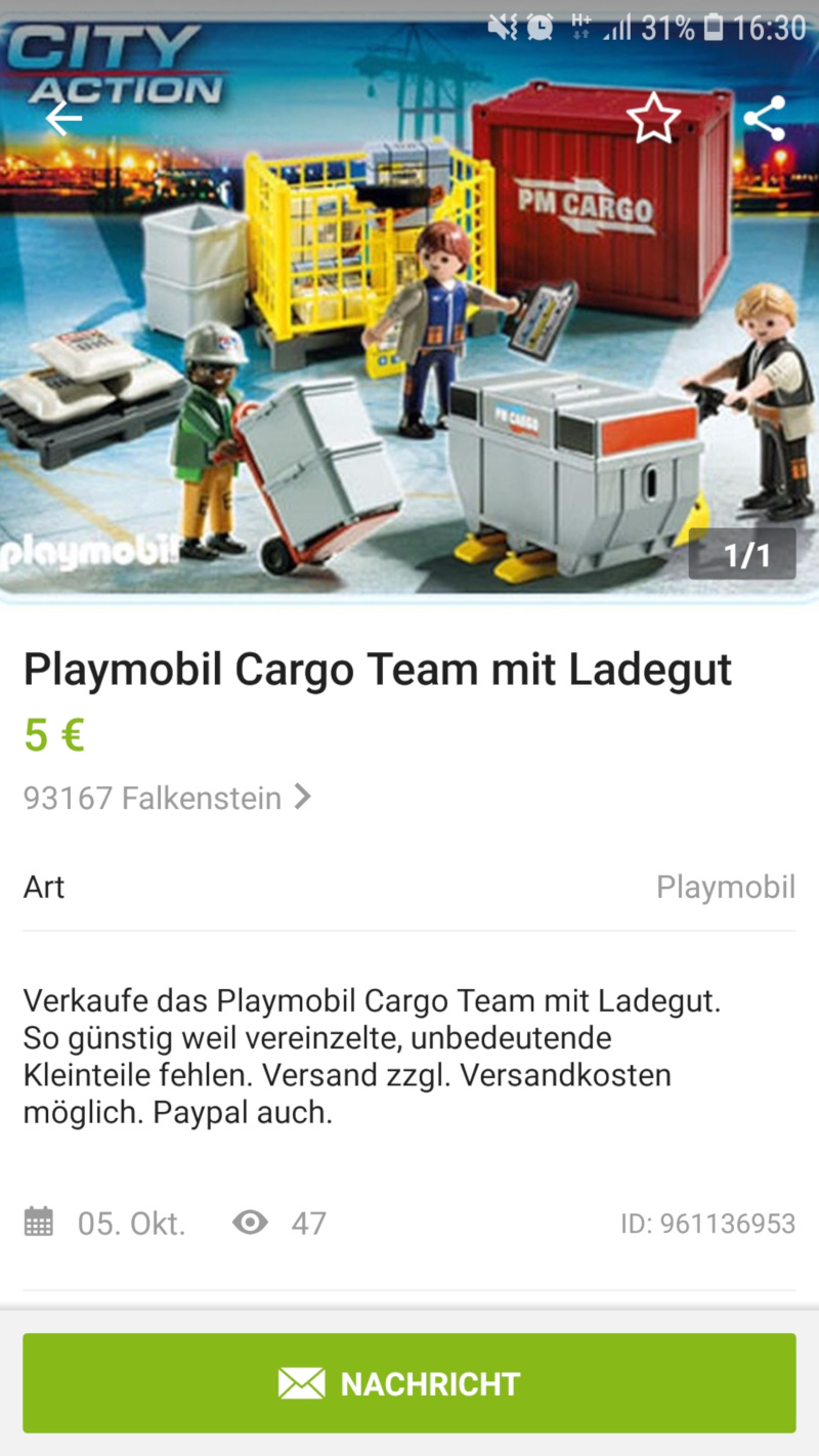 Playmobil Cargo Team mit Ladegut - Angebot bei eBay kleinanzeigen 