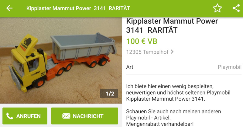 "Seltener" Playmobil Kipplaster 3141