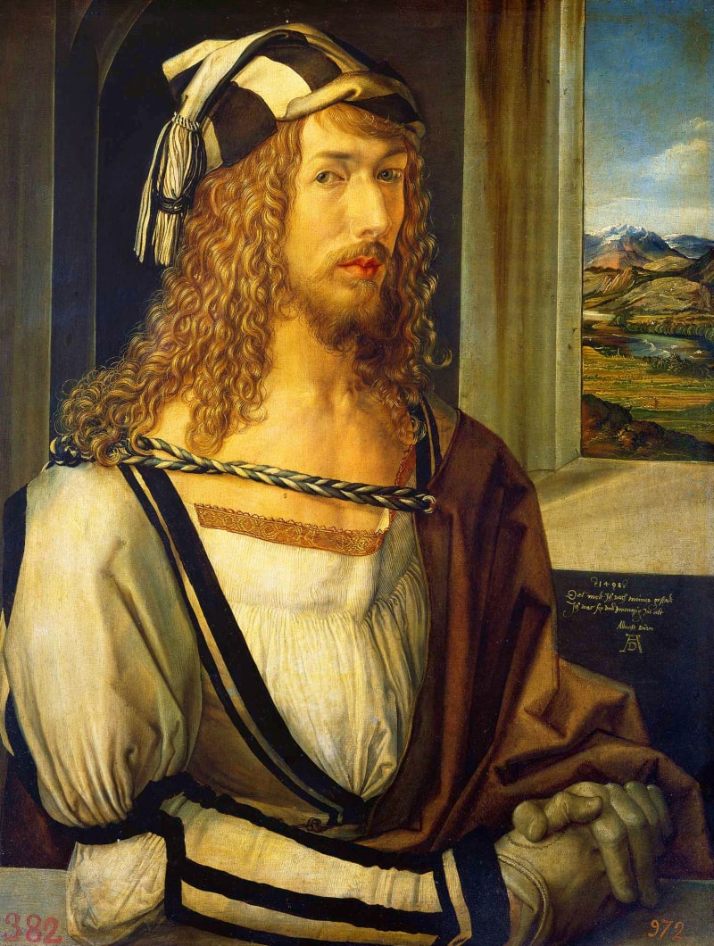 Albrecht Dürer - Selbstbildnis mit Landschaft im Patrizier-Gewand