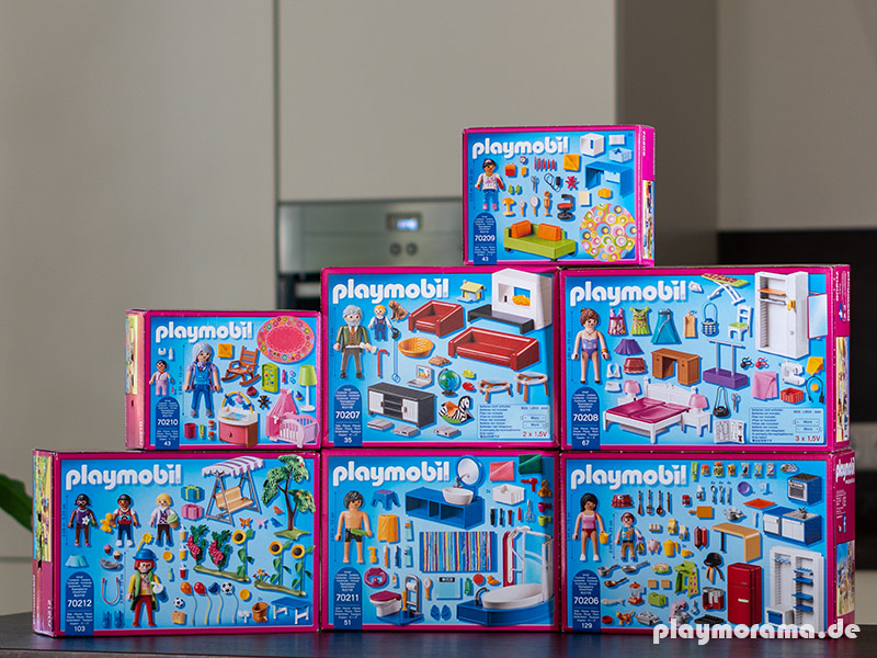 Das große Playmobil Puppenhaus kann mit sechs gemütlichen Zimmern eingerichtet werden: Art. Nr. 70206, 70207, 70208, 70209, 70210 und 70211.