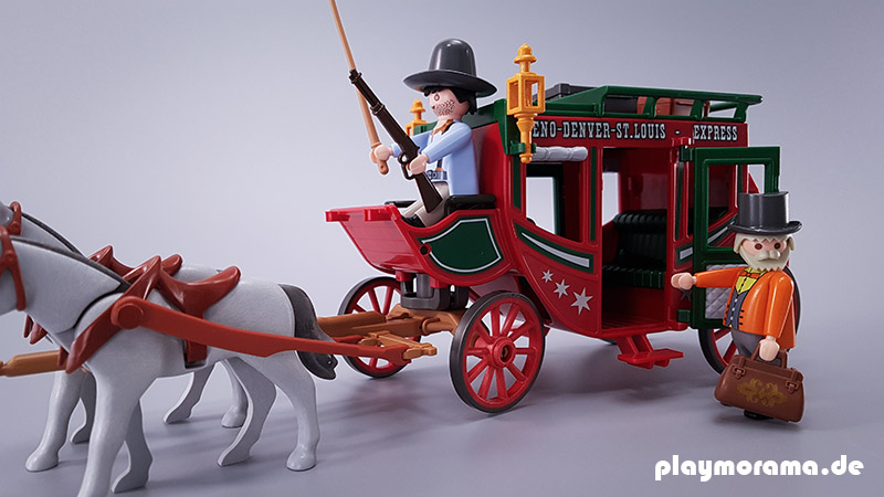 Playmobil Western Postkutsche 4399 mit Bankdirektor und Kutscher. Der "Reno Denver-St.Louis-Express" bringt das Gold in die Western Stadt,
