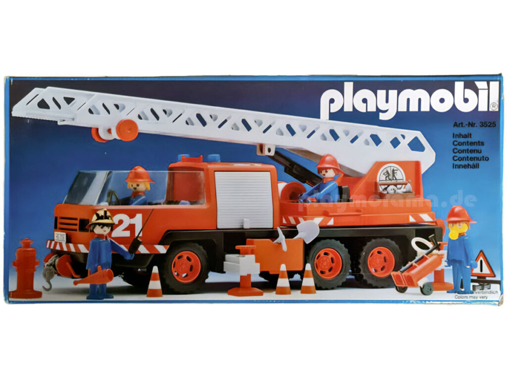 Vorderseite Karton des Playmobil Feuerwehr-Leiterfahrzeug 3525