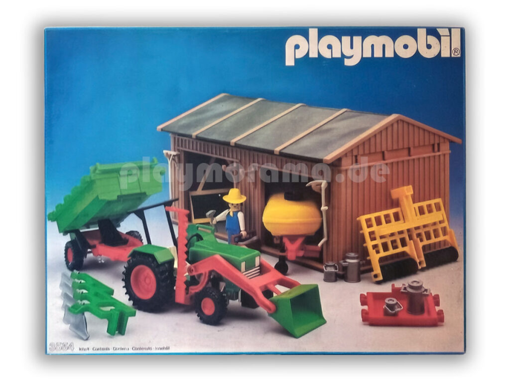 Karton des Playmobil Set "Geräteschuppen, Traktor usw." 3445-A aus dem Jahre 1982
