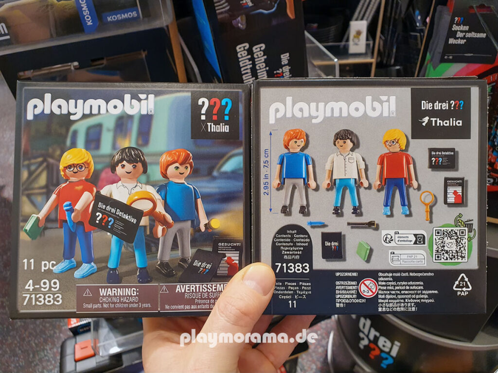 Playmobil 71383 - Vorder- und Rückseite der Verpackung (Die drei Fragezeichen)