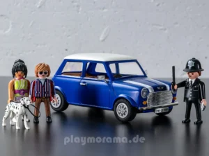 Blauer PLAYMOBIL Mini Cooper 70921 mit drei Figuren und Dalmatiner